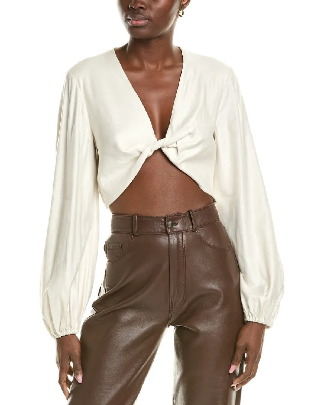 BCBGMAXAZRIA Twist Front Linen-Blend Crop Top