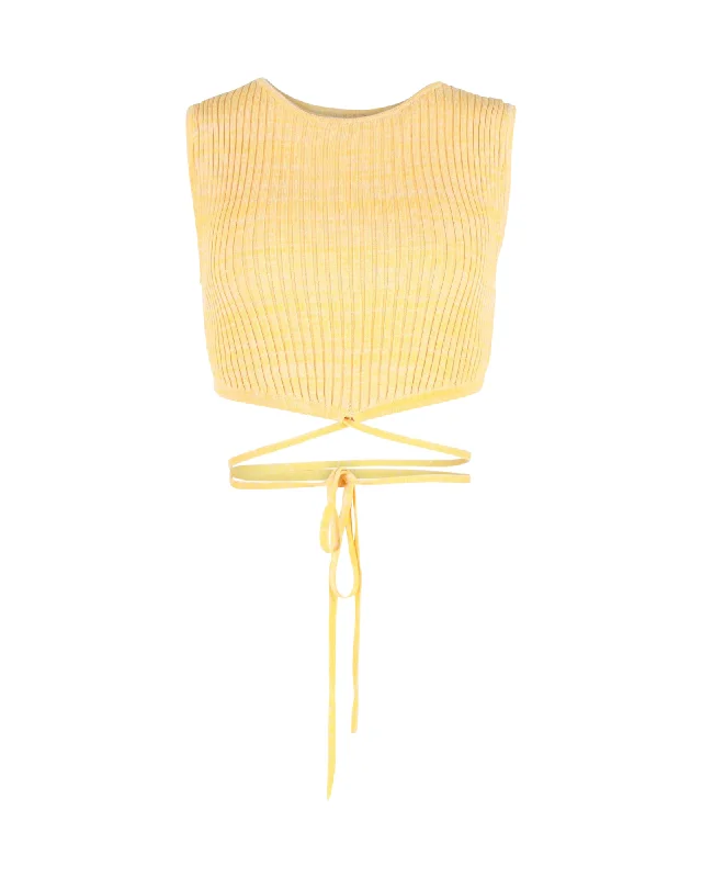 Christopher Esber Wrap-Tie Knit Crop Top in Yellow Viscose