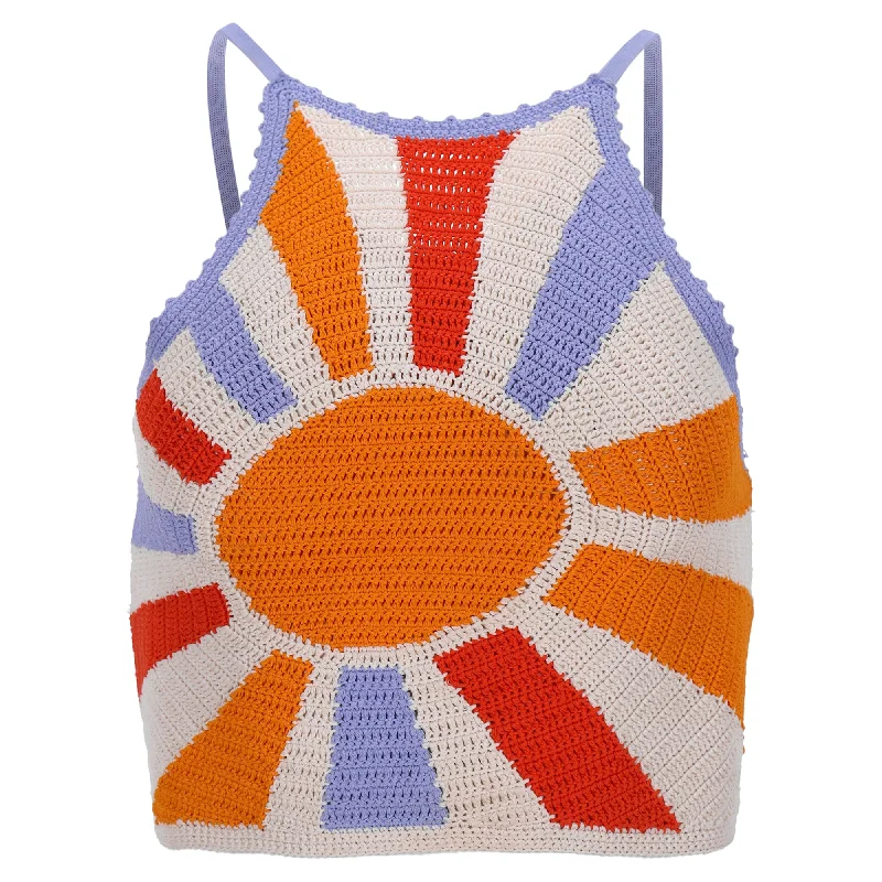 Sandro Paris Soleil Sun-Motif Crochet Sleeveless Crop Top in Multicolor Viscose