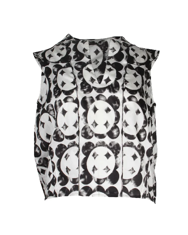 Yves Saint Laurent Printed Crop Top in White Cotton