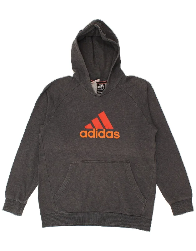 ADIDAS Boys Graphic Hoodie Jumper 15-16 Years Grey Cotton