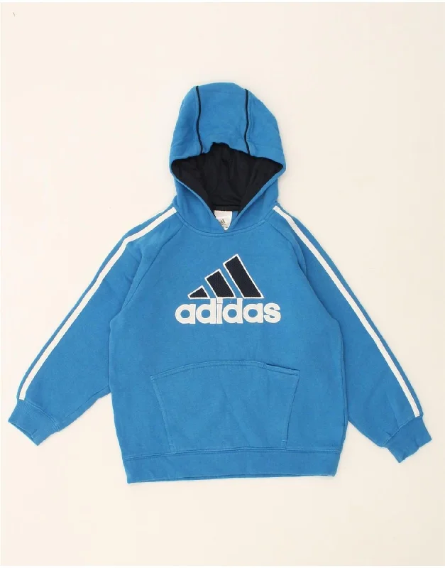 ADIDAS Boys Graphic Hoodie Jumper 9-10 Years Blue Cotton