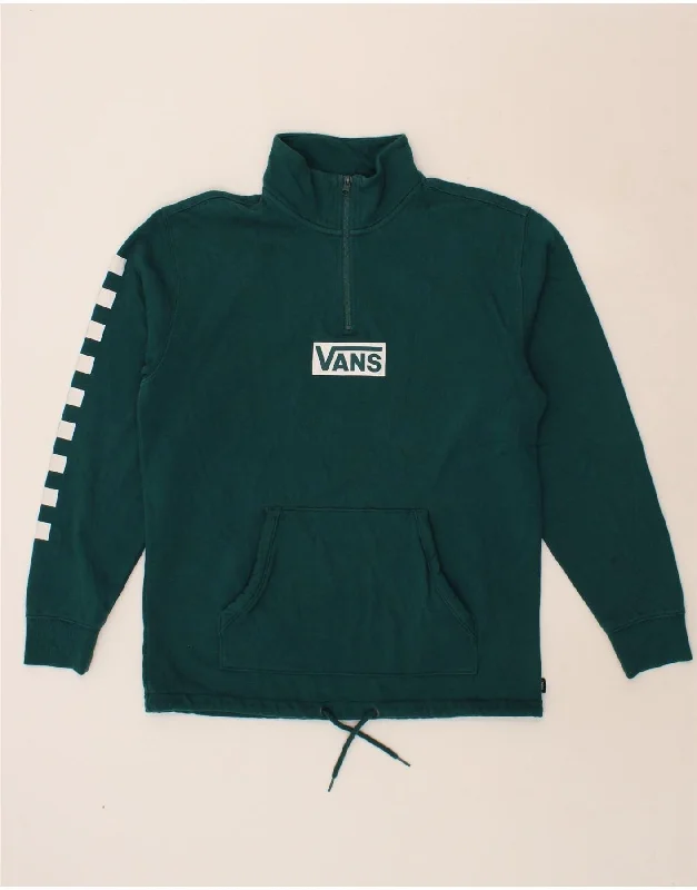 VANS Mens Graphic Zip Neck Sweatshirt Jumper Medium Green Cotton